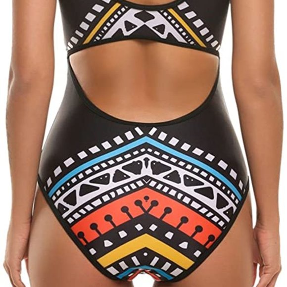 Cut Out Monokini Tribal Print High Waist One Piece - Picture 4 of 6